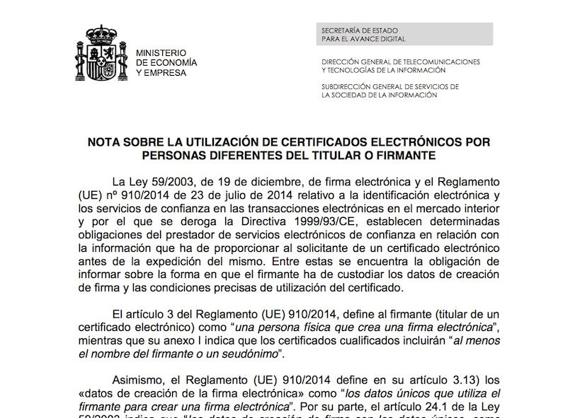 Notificación oficial: el uso del Certificado Digital por un tercero es  ilegal